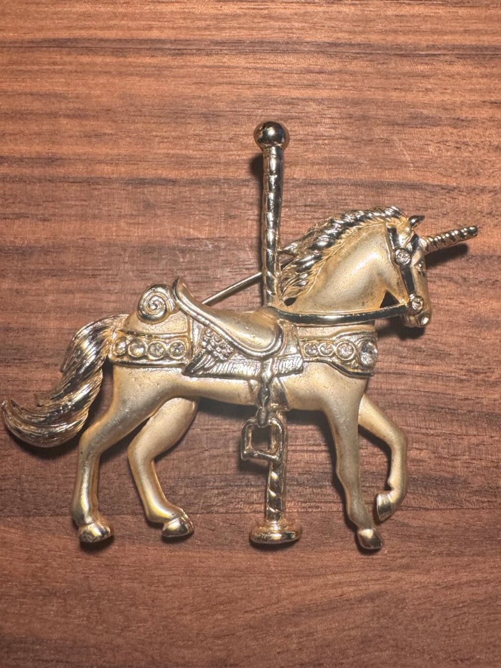 Vintage 1990 Brushed Gold Carosale Unicorn Horse Pin